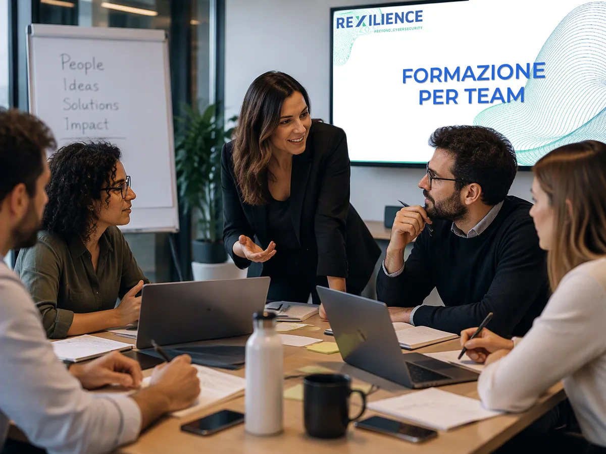 Trainer discussing with a small working group around a table during a team training session