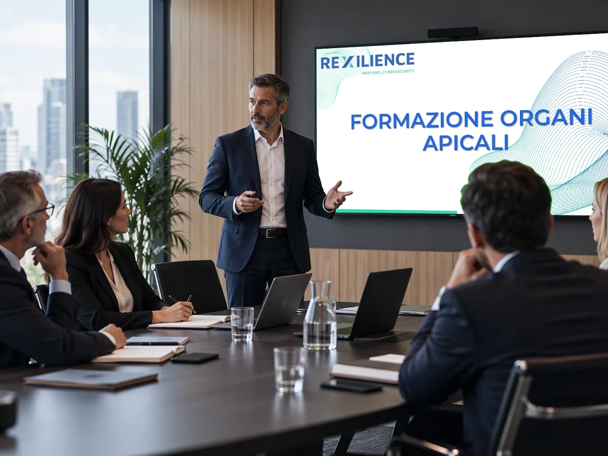Trainer presenting a session for senior management to a group of executives at a meeting table